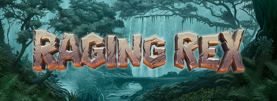 Raging Rex Slot Logo im düsteren Dschungel